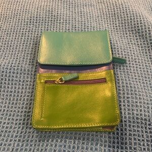 Green and Purple genuine leather Women's crossbody bag .